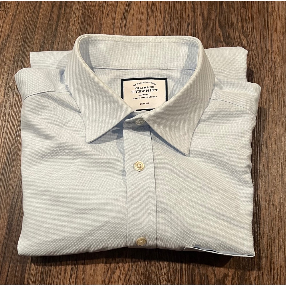 Charles Tyrwhitt Slim Fit Dress Shirt Light Blue French Cuff Monogram 16.5 35
